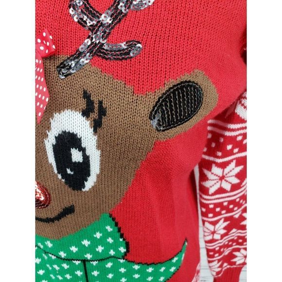 ND new directions Christmas Holiday Ugly Women's small‎ Sweater Reindeer Red - Picture 5 of 10